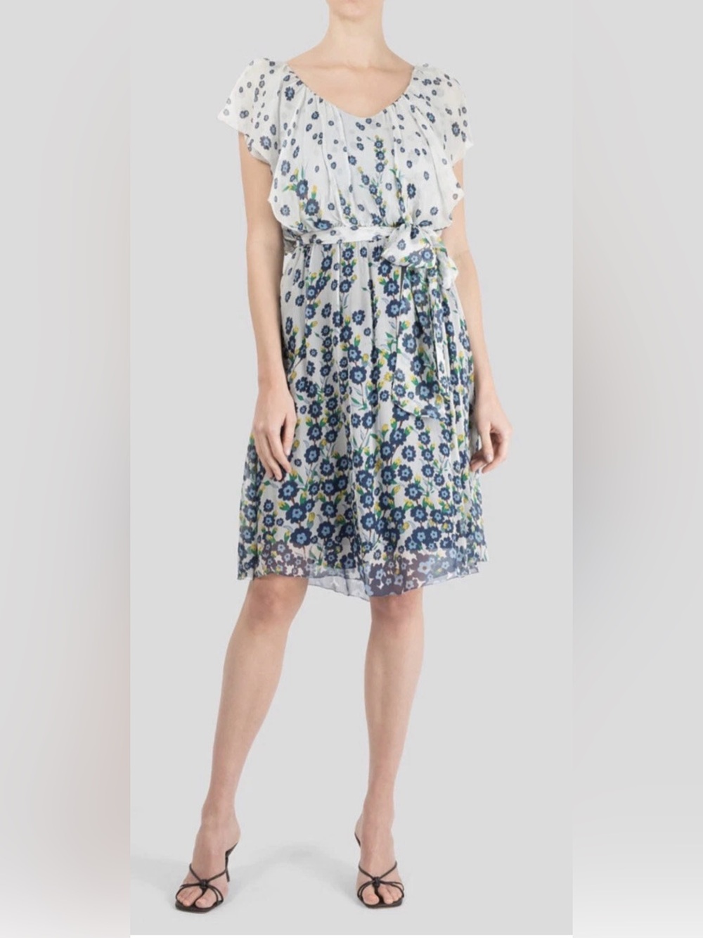 Diane Von Furstenberg Silk Chiffon Blue & White Floral Dress
